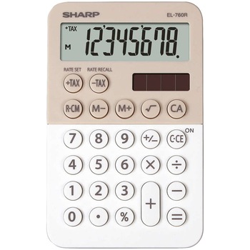 Calculator de birou Sharp, 8 digits, 120 x 76 x 23 mm, dual power, bej/alb Calculator de birou Sharp, 8 digits, 120 x 76 x 23 mm, dual power, bej/alb