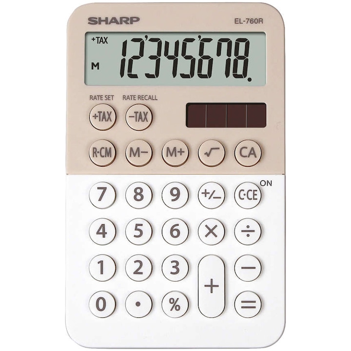 Calculator de birou Sharp, 8 digits, 120 x 76 x 23 mm, dual power, bej/alb