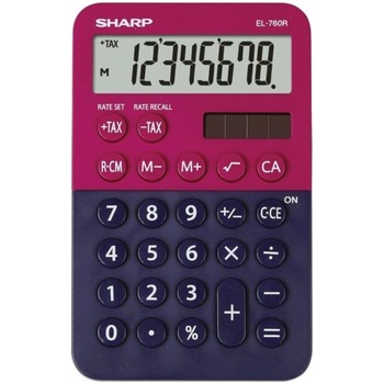 Calculator de birou Sharp, 8 digits, 120 x 76 x 23 mm, dual power, rosu/bleumarin Calculator de birou Sharp, 8 digits, 120 x 76 x 23 mm, dual power, rosu/bleumarin