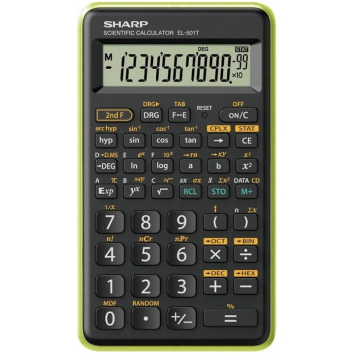 Научен калкулатор Sharp Sharp, 10 знака, 131 функции, 144 x 75 x 10 мм, Черен/Зелен