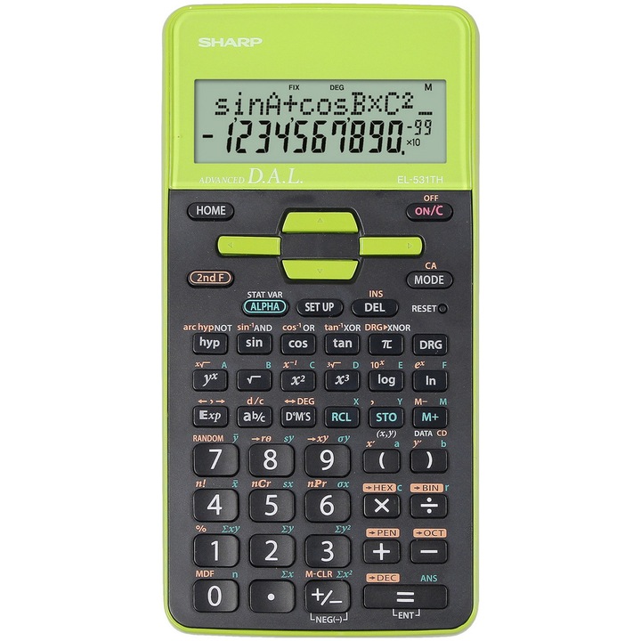 Calculator stiintific Sharp, 10 digits, 273 functiuni, 161x80x15mm, dual power, negru/verde