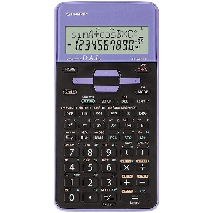 Sharp tudományos számológép, 10 számjegy, 273 funkció, 161x80x15mm, kettős teljesítmény, fekete/lila