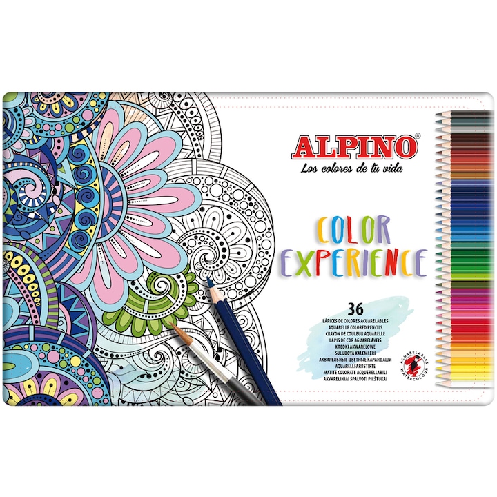 Alpino Aquarelle Színes akvarell ceruzák fémdobozban, 36 db Szín