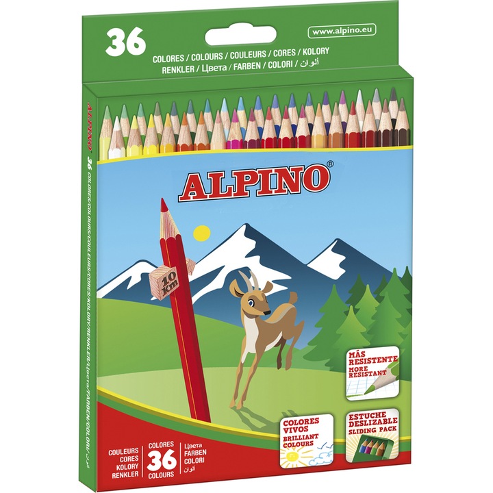 Creioane colorate, cutie carton, 36 culori/set, ALPINO