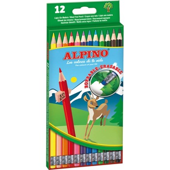 Creioane colorate cu guma Alpino Erasable cutie carton, 12 culori/set Creioane colorate cu guma Alpino Erasable cutie carton, 12 culori/set