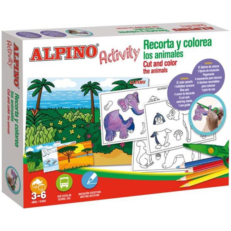 Cutie cu articole creative pentru copii Alpino Activity Cut and color the animals