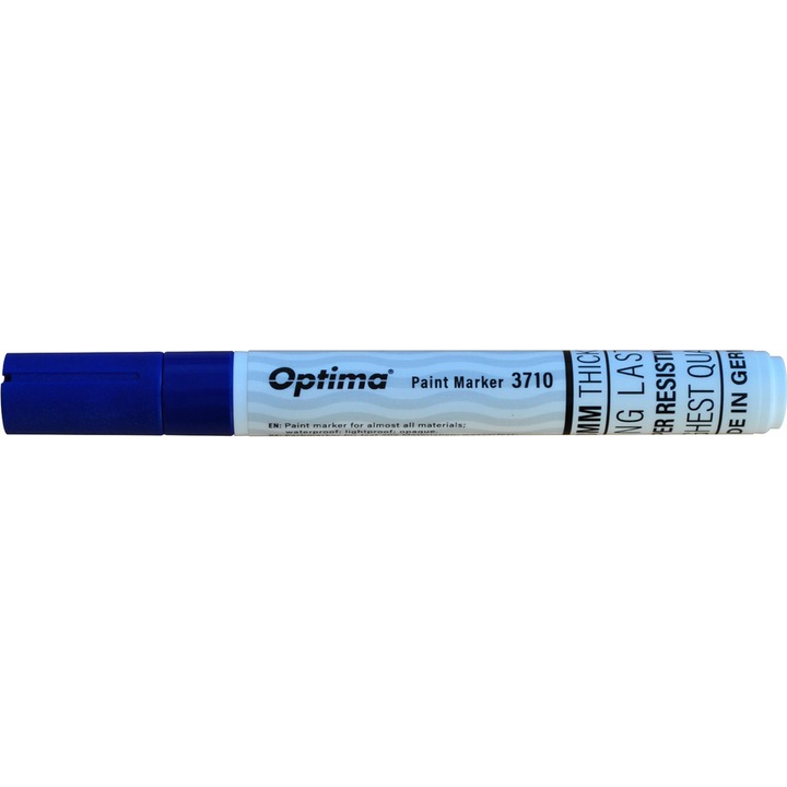 Marker cu vopsea Optima Paint 3710, varf rotund 4.5mm, grosime scriere 2-3mm, albastru