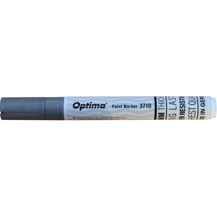 Marker cu vopsea Optima Paint 3710, varf rotund 4.5mm, grosime scriere 2-3mm, argintiu