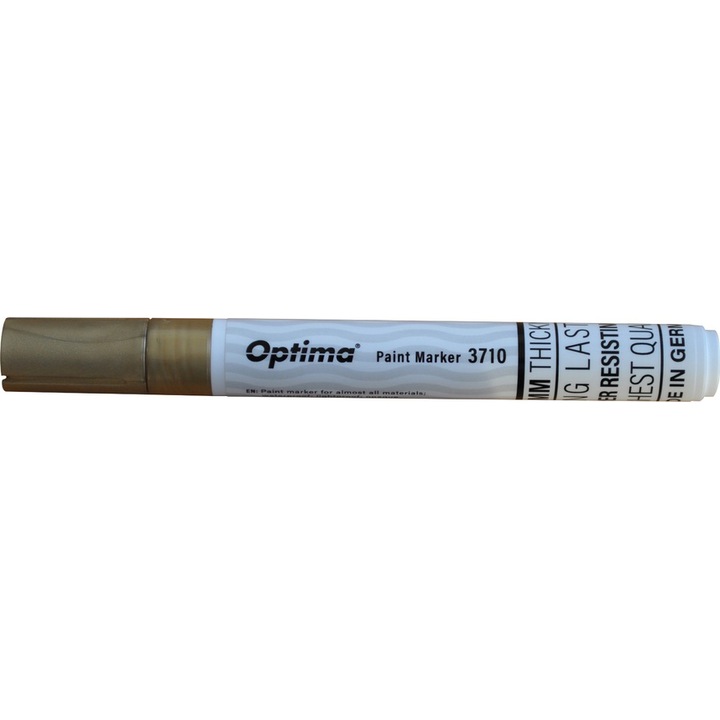 Marker cu vopsea Optima Paint 3710, varf rotund 4.5mm, grosime scriere 2-3mm, auriu