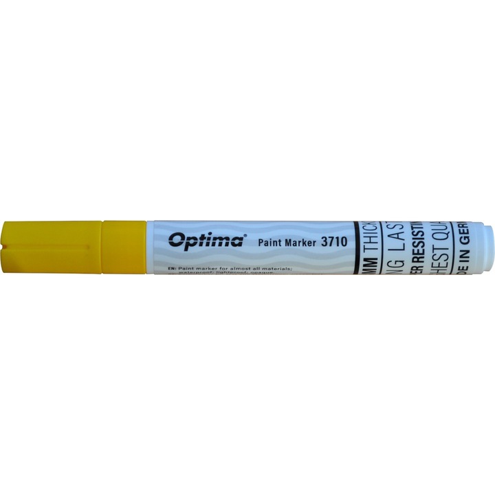 Marker cu vopsea Optima Paint 3710, varf rotund 4.5mm, grosime scriere 2-3mm, galben