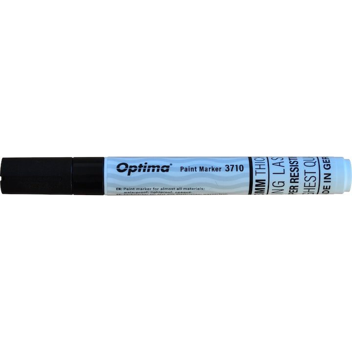 Marker cu vopsea Optima Paint 3710, varf rotund 4.5mm, grosime scriere 2-3mm, negru