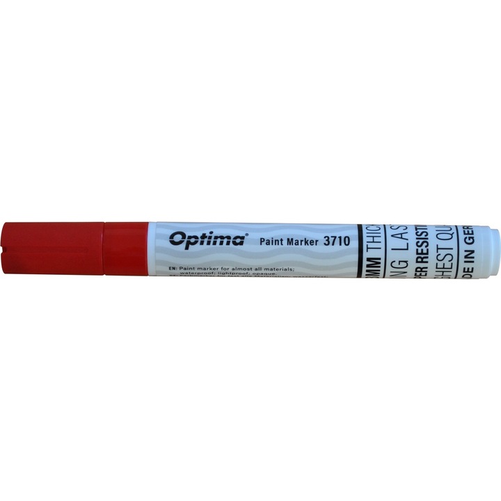 Marker cu vopsea Optima Paint 3710, varf rotund 4.5mm, grosime scriere 2-3mm, rosu