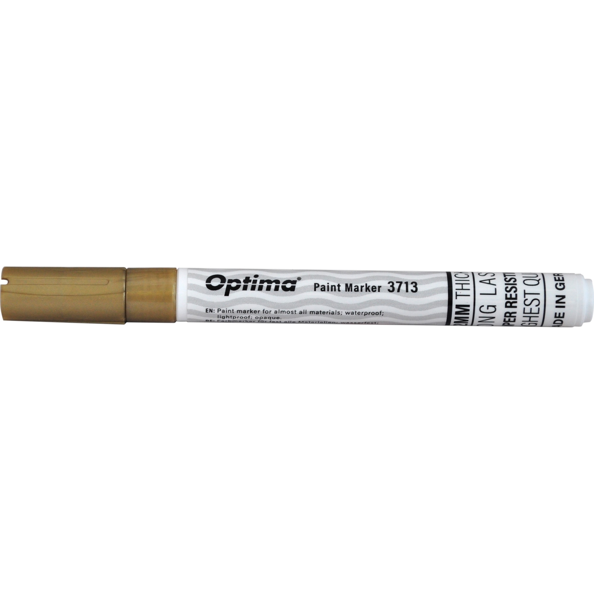 Marker cu vopsea Optima Paint 3713, varf rotund 2 mm, grosime scriere 1-2mm, Auriu