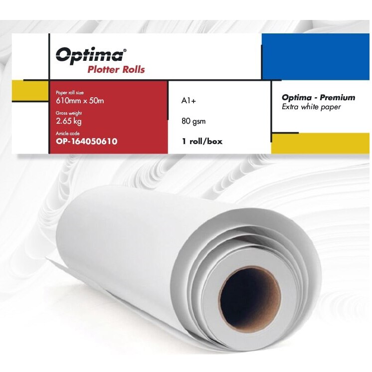 Rola plotter A1+, 80gr, 610mm x 50m, Optima - Premium