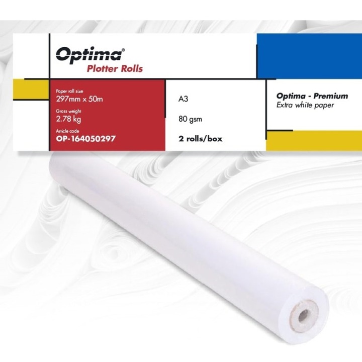 Optima PremiumA3 plotterhenger, 80gr, 297mm x 50m, 2 görgő / doboz