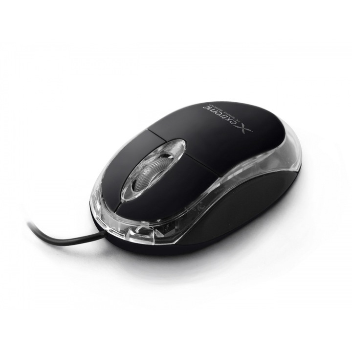 Мишка EXTREME XM102K, за лява и дясна ръка, USB-A, 1000 DPI, черен/прозрачен