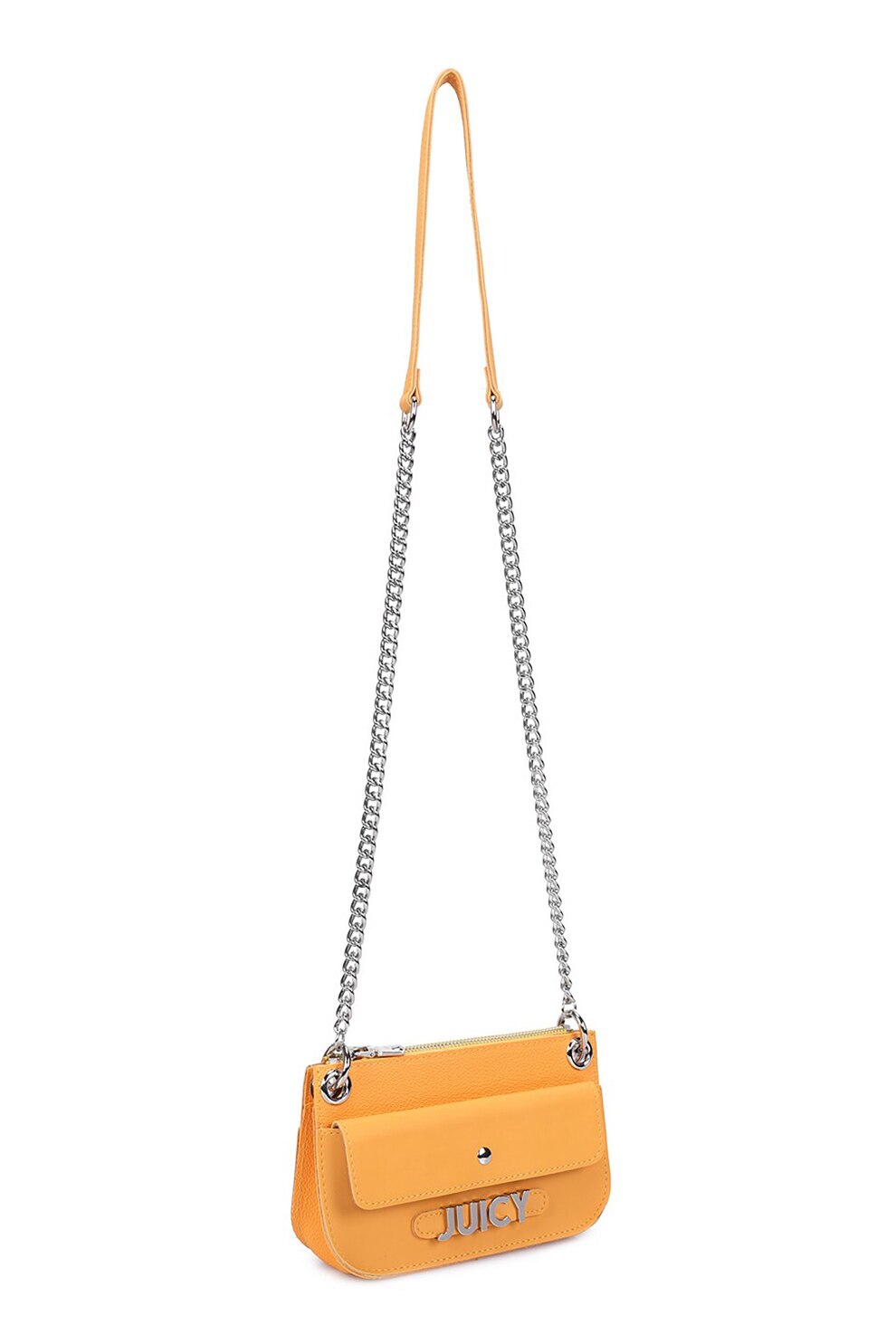 Juicy Couture, Geanta crossbody de piele ecologica cu bareta din lant, Oranj pal