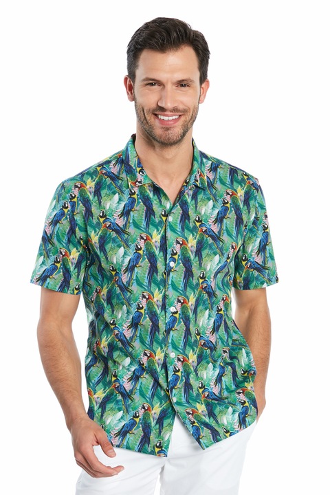 Camasa cu maneca scurta Ruck&Maul, Imprimeu pasari, Bumbac, Multicolor, Multicolor