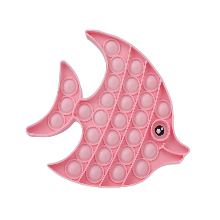 RoveZone Pop It antistressz szenzoros játék, barátságos hal modell, szilikon, rózsaszín