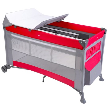 Patut copii, Marcosm, gri cu rosu, cu saltea, spatiu de infasat si husa pentru copii intre 0 si 36 luni Patut copii, Marcosm, gri cu rosu, cu saltea, spatiu de infasat si husa pentru copii intre 0 si 36 luni