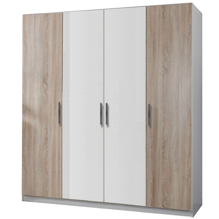 Dulap Salonic, Alb / Stejar Sonoma, H 200 x L 180 x A 50 cm, PAL 18 mm