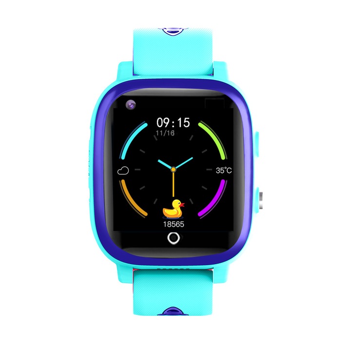 Ceas Smartwatch Pentru Copii YQT T5 cu Functie Telefon, Apel video, Localizare GPS, Istoric traseu, Apel de Monitorizare, Camera, Lanterna, Android, 4G, Albastru