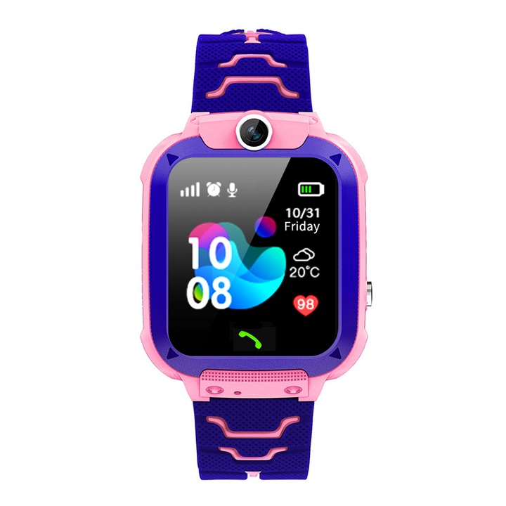 Ceas Smartwatch Pentru Copii YQT Q12W cu Functie Telefon, Localizare GPS, Istoric traseu, Apel de Monitorizare, Camera, Joc Matematic, Roz