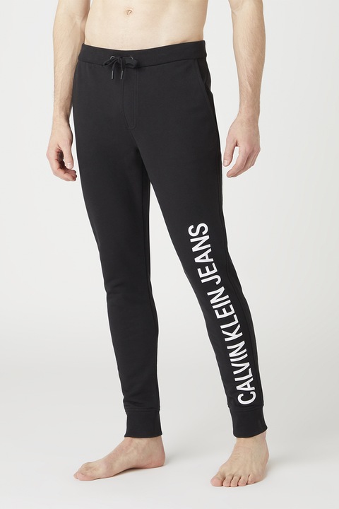 CALVIN KLEIN JEANS, Спортен панталон от органичен памук с лого, Бял/Черен, S