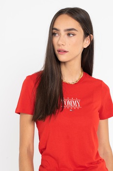 Tommy Jeans, Tricou din amestec de bumbac organic cu imprimeu logo, Rosu/Alb Tommy Jeans, Tricou din amestec de bumbac organic cu imprimeu logo, Rosu/Alb