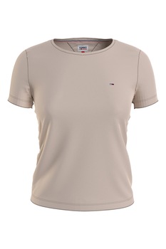 Tommy Jeans, Tricou de bumbac organic cu logo discret brodat, Bej Tommy Jeans, Tricou de bumbac organic cu logo discret brodat, Bej