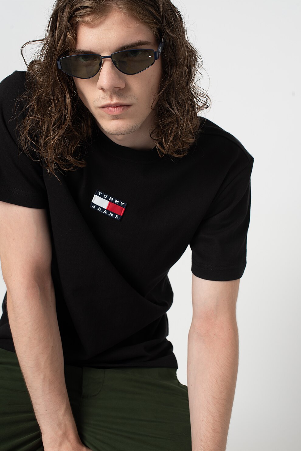 Tommy Jeans, Tricou de bumbac organic cu aplicatie logo, Negru
