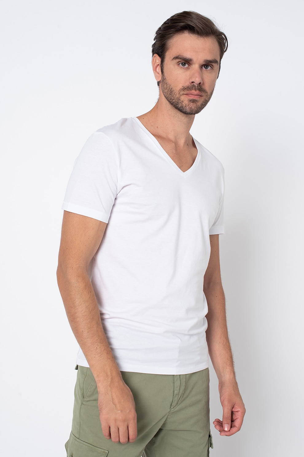 Tom Tailor, Set de tricouri cu decolteu in V - 2 piese, Alb