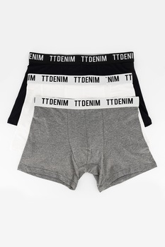 Tom Tailor, Set de boxeri cu banda elastica logo - 3 perechi, Gri melange/Negru, S Tom Tailor, Set de boxeri cu banda elastica logo - 3 perechi, Gri melange/Negru, S