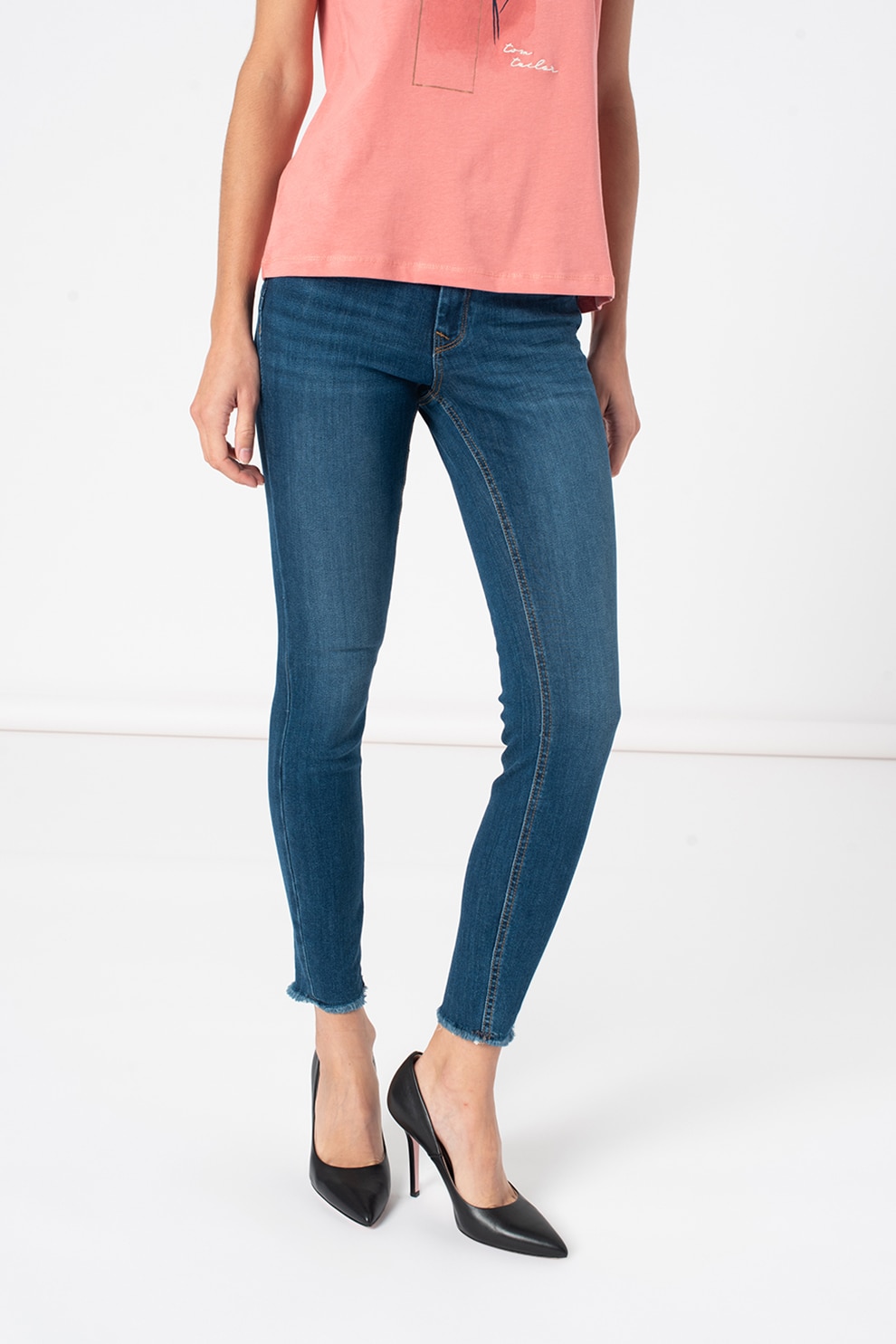 Tom Tailor, Blugi slim fit cu talie medie, Albastru inchis