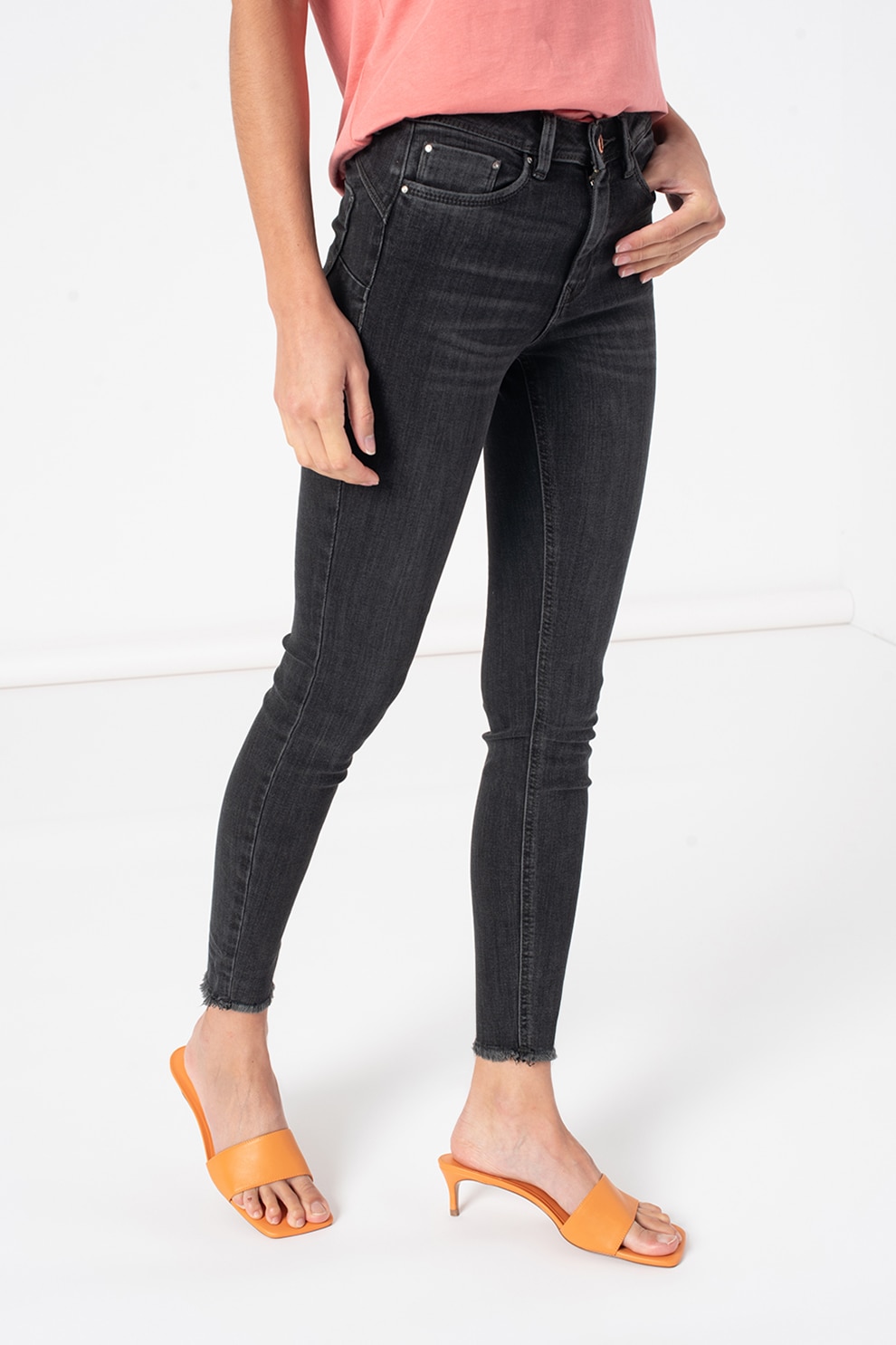 Tom Tailor, Blugi slim fit cu talie medie, Gri inchis