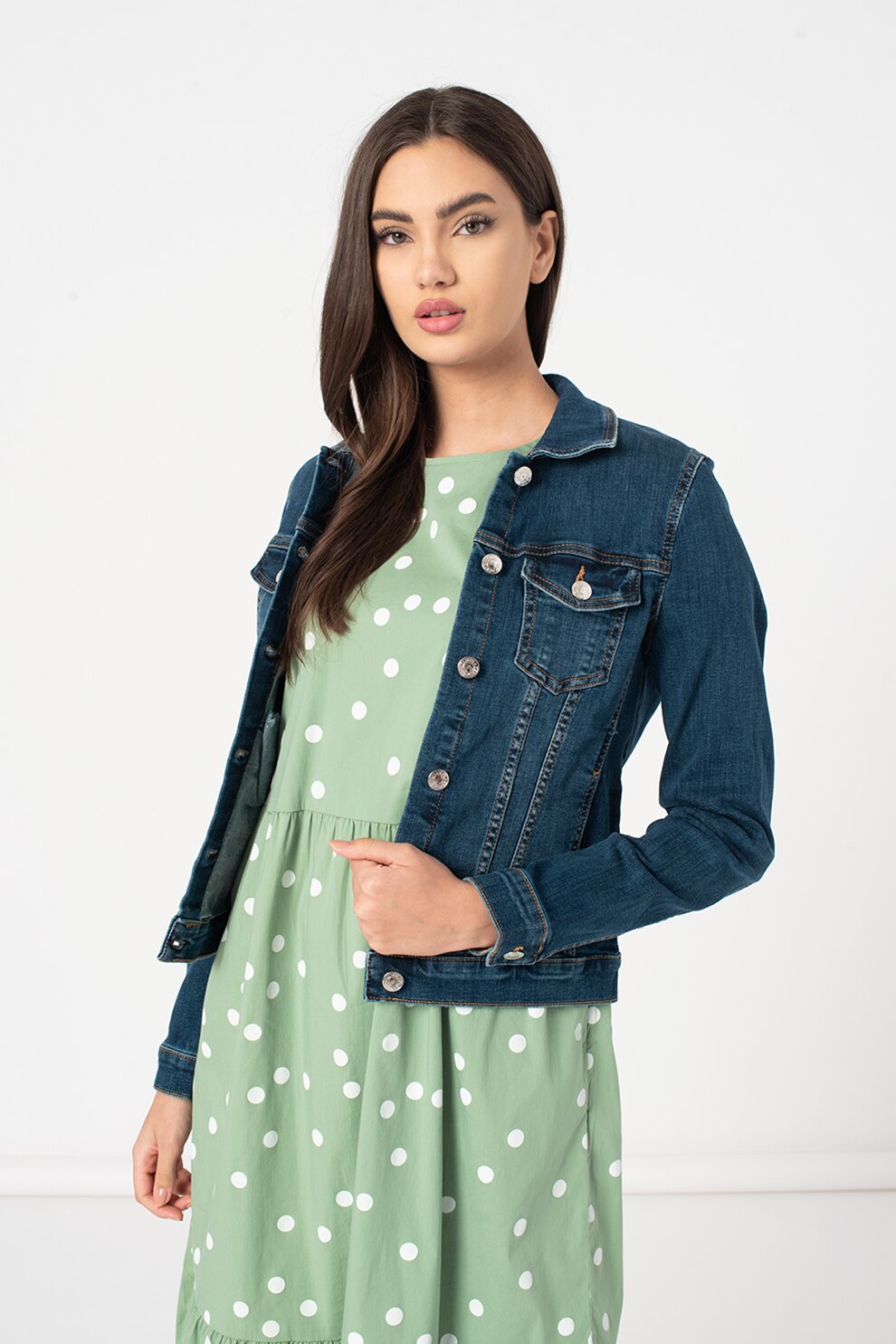 Tom Tailor, Jacheta din denim cu buzunare pe piept, Albastru inchis