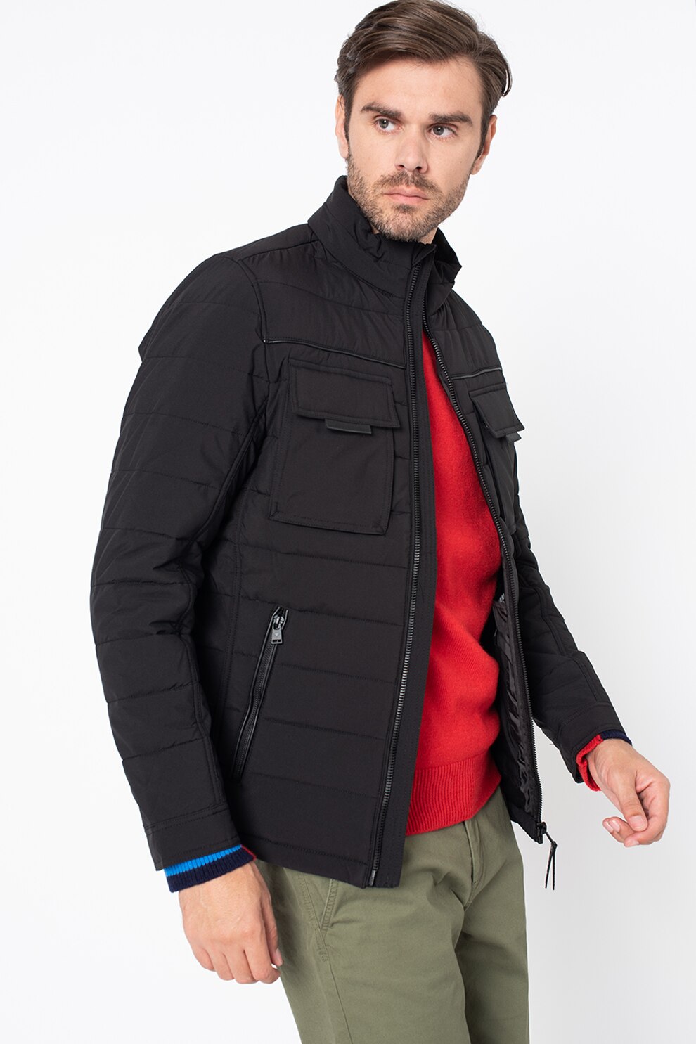 Tom Tailor, Jacheta cu aspect matlasat si buzunare pe piept, Negru, S