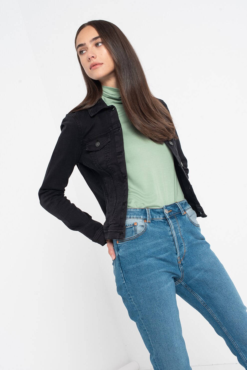 Tom Tailor, Jacheta din denim cu buzunare pe piept, Negru