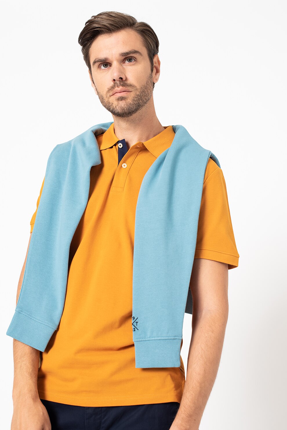 Tom Tailor, Tricou polo cu broderie logo, Maro caramel