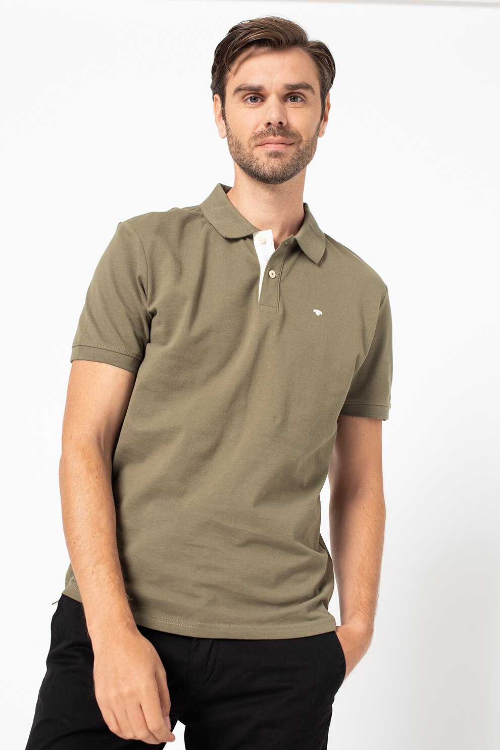 Tom Tailor, Tricou polo cu broderie logo, Verde