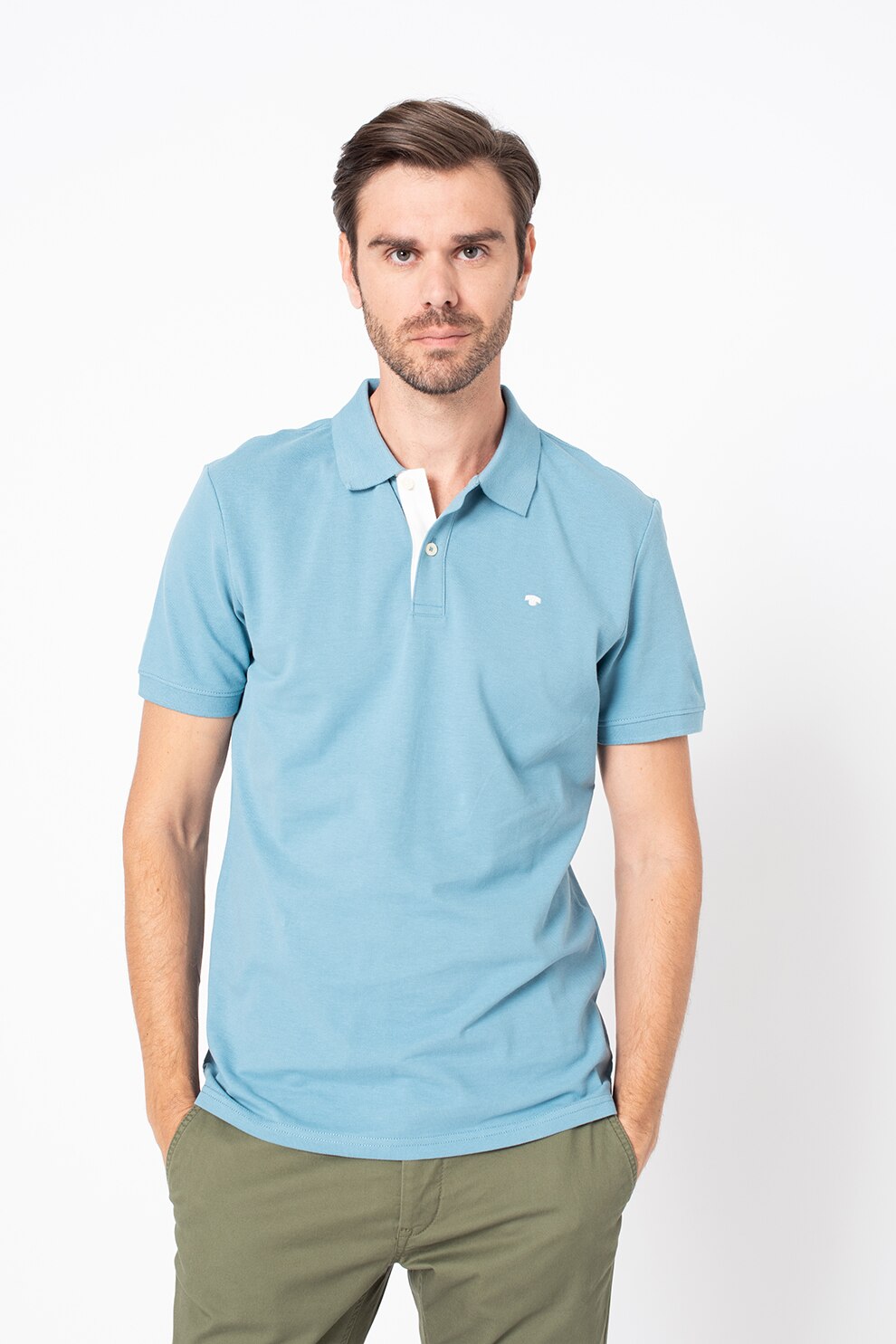 Tom Tailor, Tricou polo cu broderie logo, Turcoaz