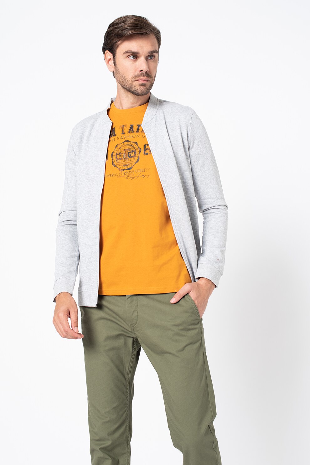 Tom Tailor, Jacheta bomber regular fit, Gri deschis melange