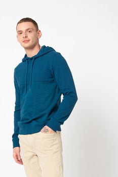 Tom Tailor, Hanorac cu snur si garnitura texturata, Albastru inchis Tom Tailor, Hanorac cu snur si garnitura texturata, Albastru inchis