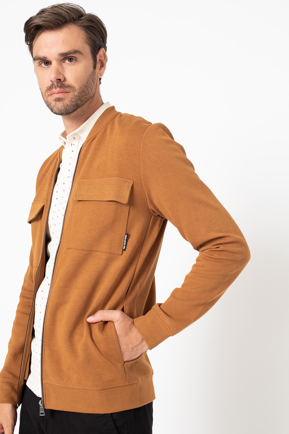 Tom Tailor, Jacheta cu fermoar si buzunare pe piept, Maro caramel