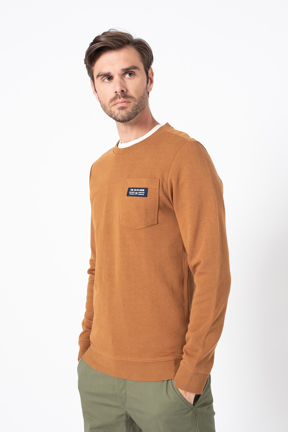 Tom Tailor, Bluza sport cu buzunar pe piept, Maro caramel