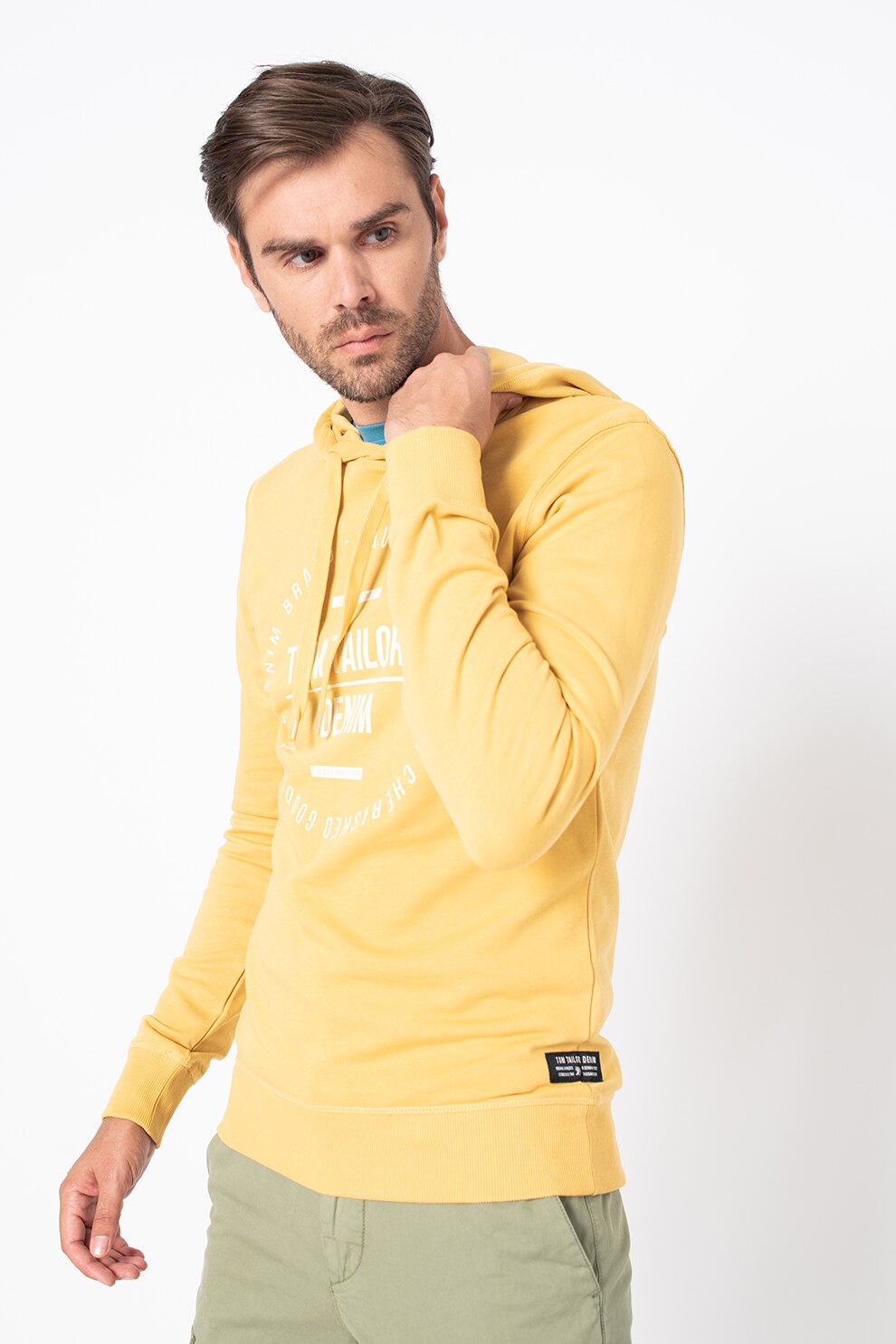 Tom Tailor, Hanorac de bumbac cu imprimeu, Galben sofran/Alb