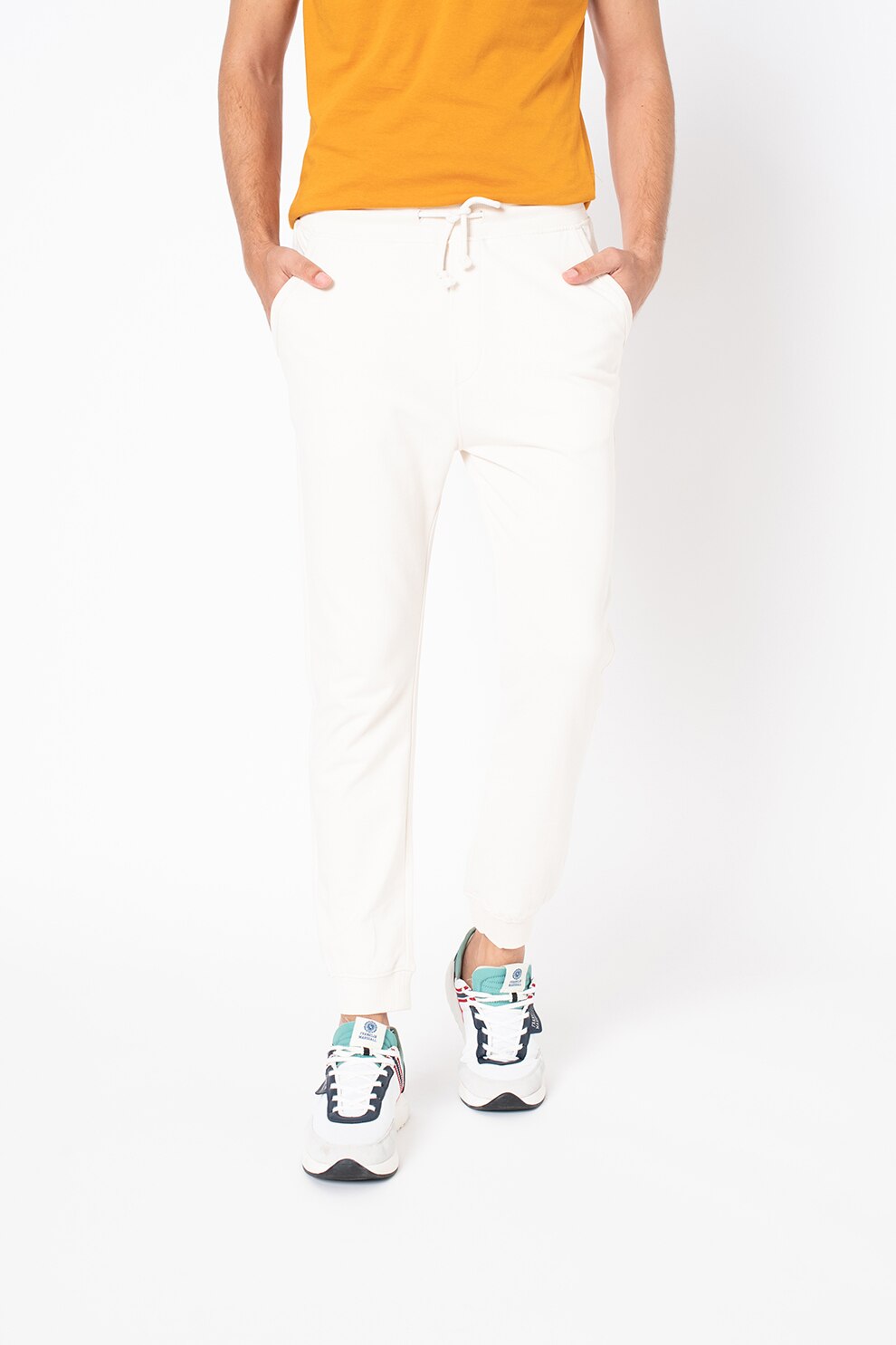Tom Tailor, Pantaloni sport cu talie ajustabila, Alb fildes