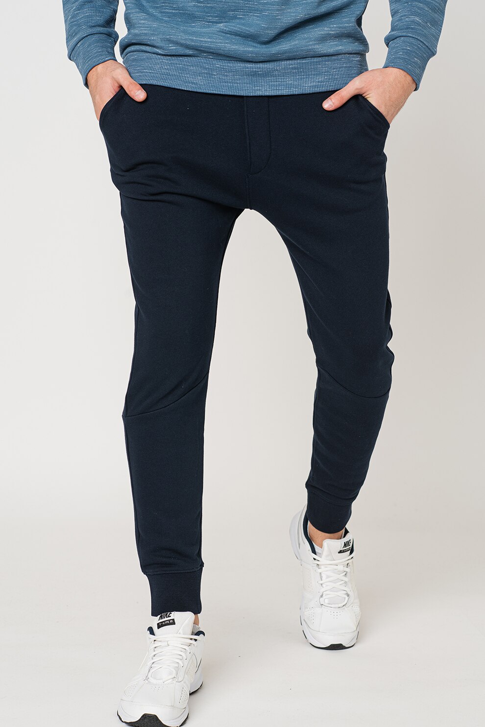 Tom Tailor, Pantaloni sport din bumbac cu snur de ajustare, Bleumarin