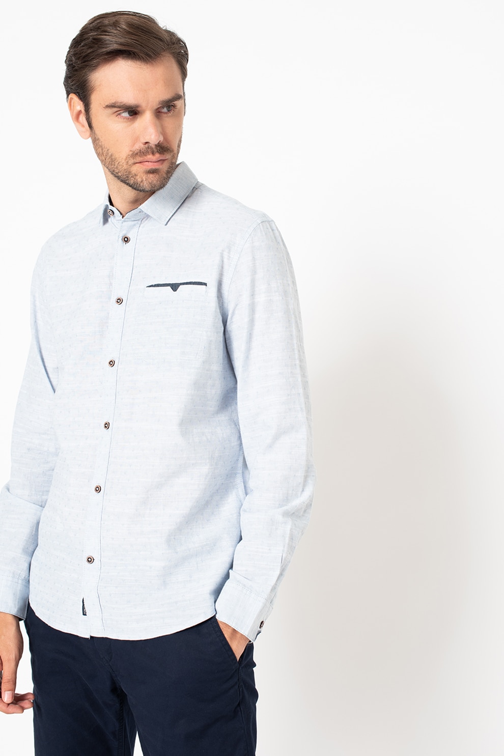 Tom Tailor, Camasa regular fit de bumbac, Albastru deschis, S