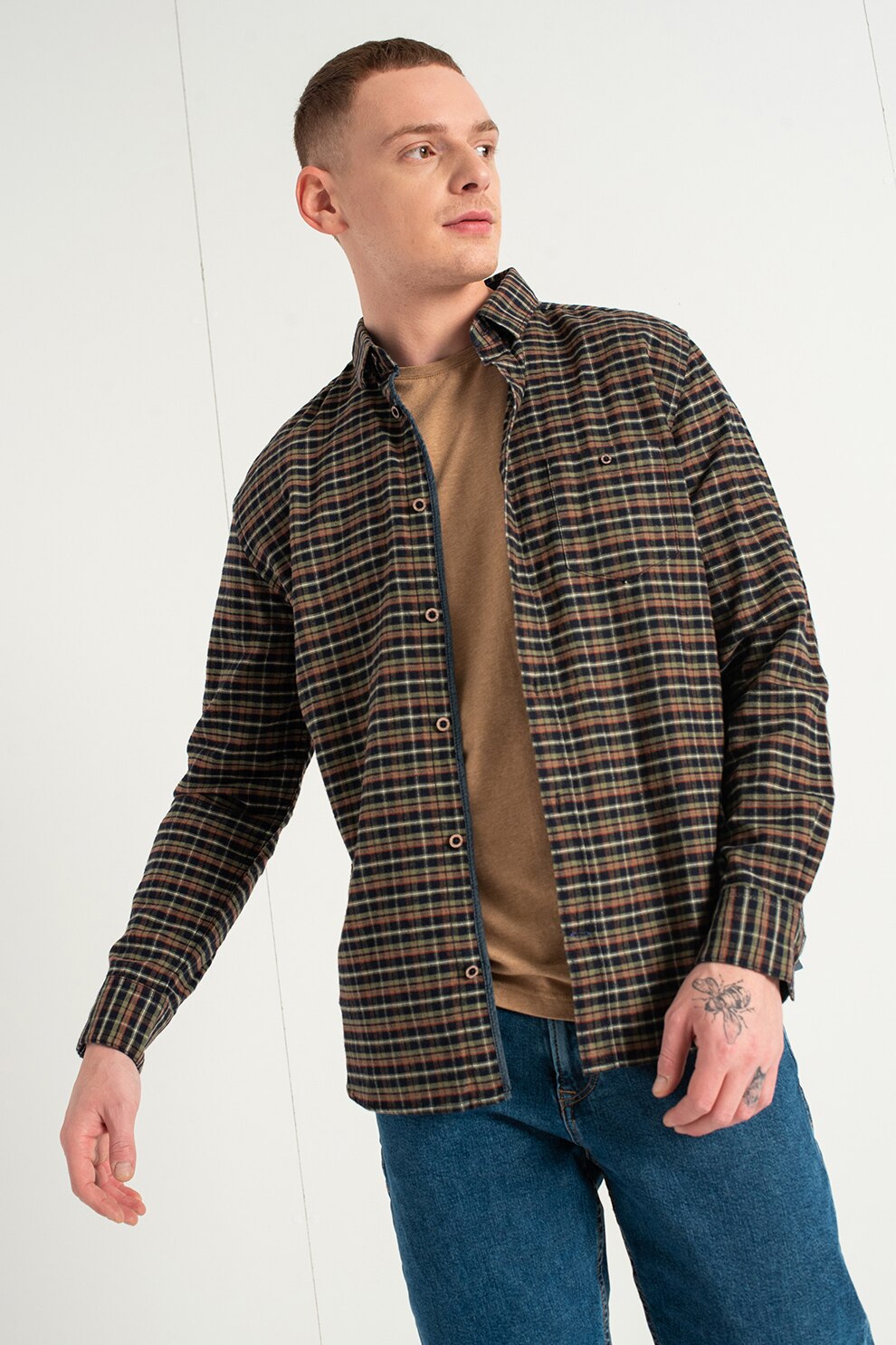 Tom Tailor, Camasa din bumbac cu model in carouri, Negru/verde feriga/rosu